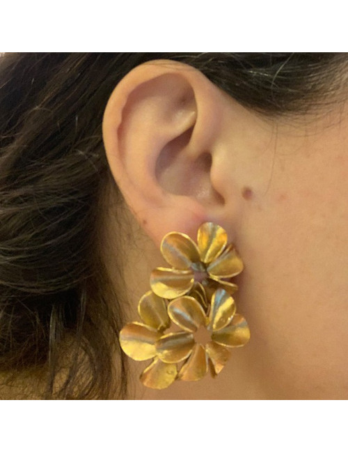 Clips DIOR dorés fleurs