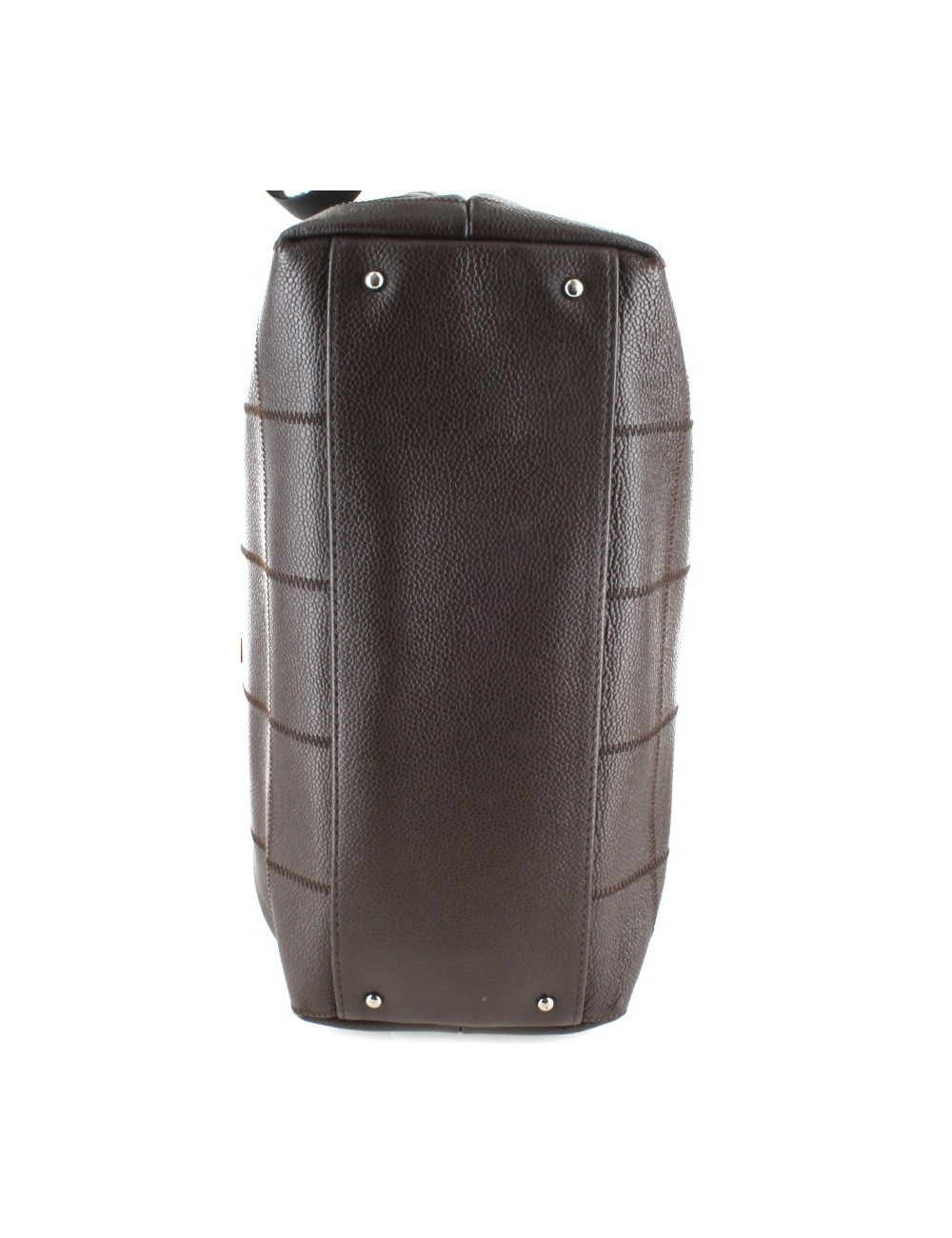 Sac CHANEL cabas en cuir grainé marron foncé