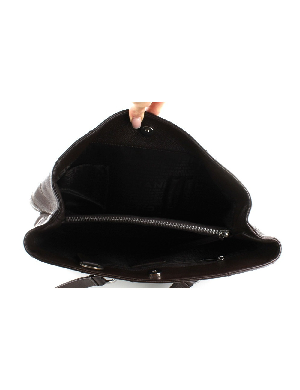 Sac CHANEL cabas en cuir grainé marron foncé