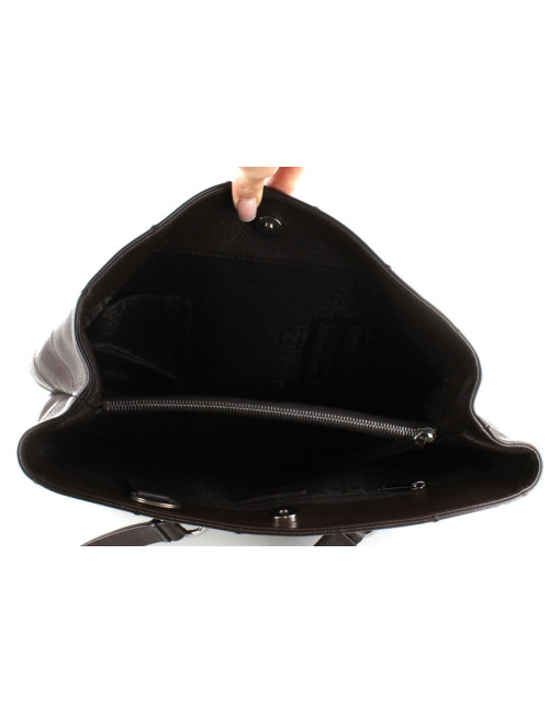 Sac CHANEL cabas en cuir grainé marron foncé