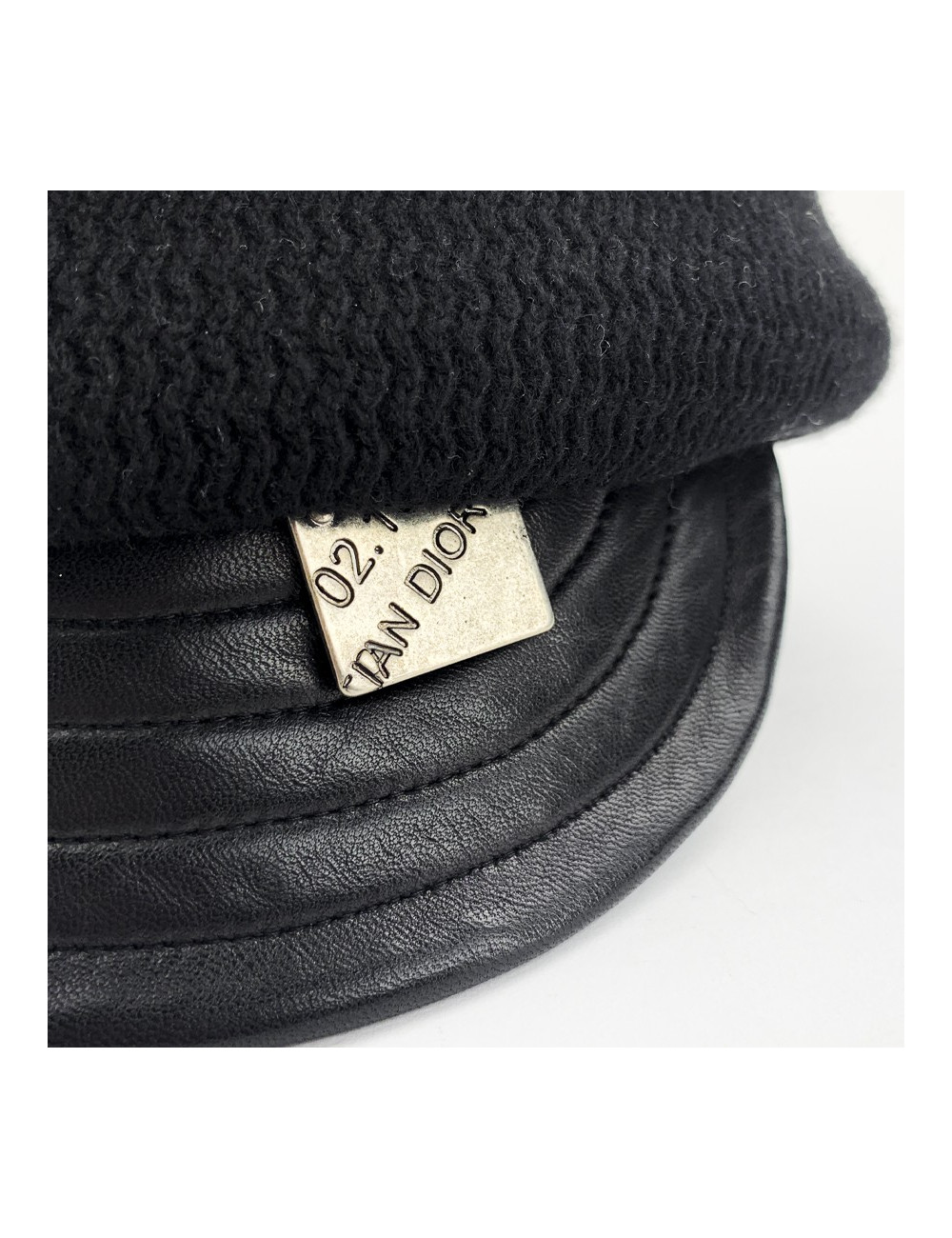 Casquette CHRISTIAN DIOR cachemire et cuir noir