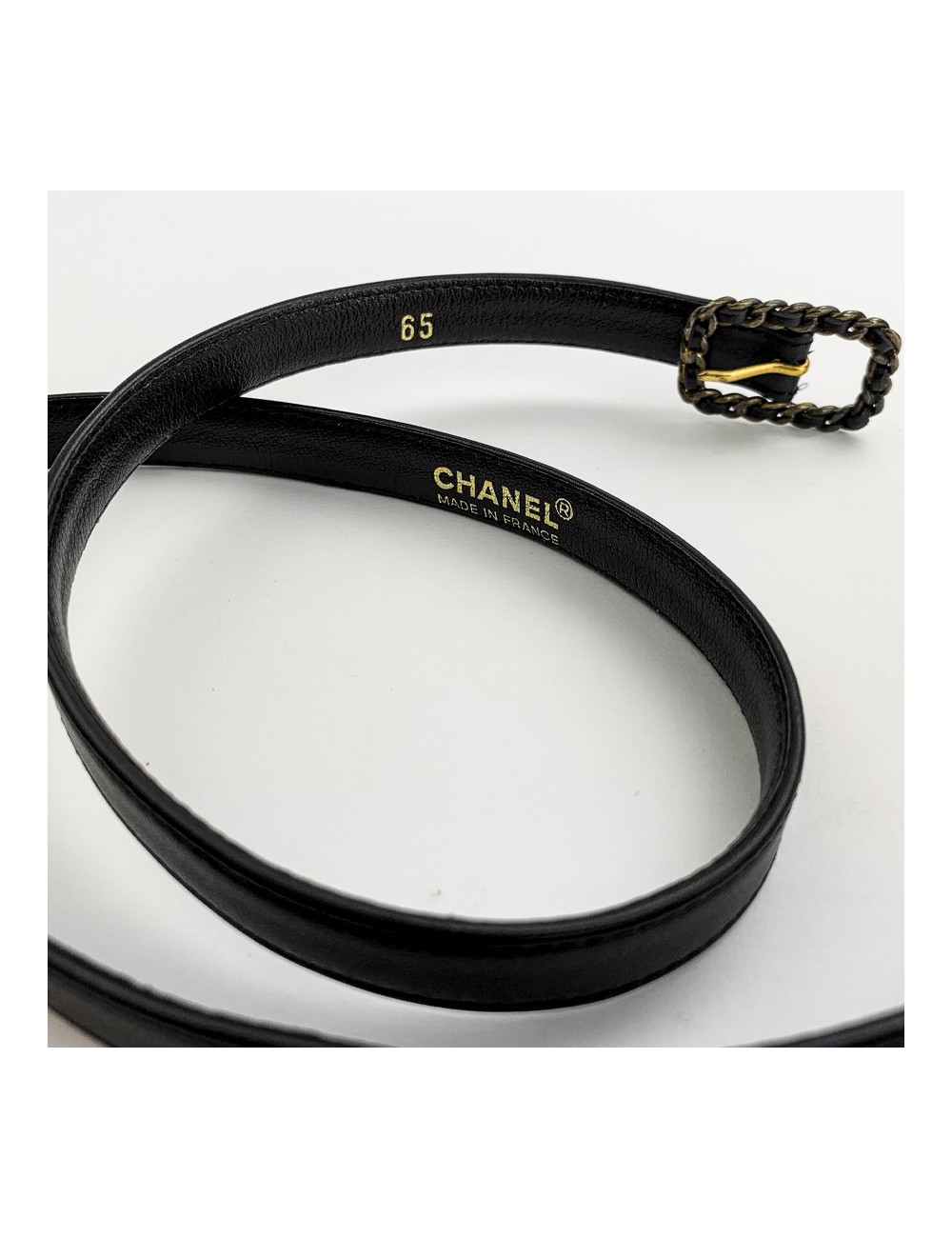 Ceinture T 65 CHANEL cuir noir Vintage