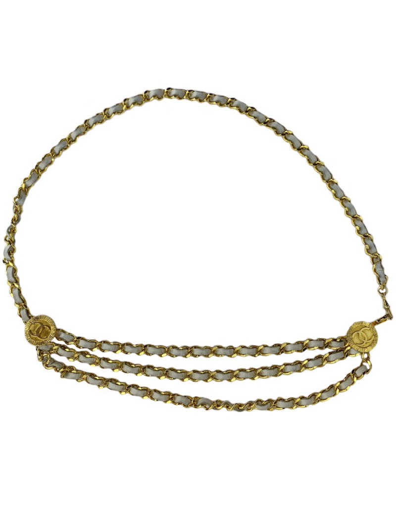 Ceinture CHANEL chaine et cuir blanc