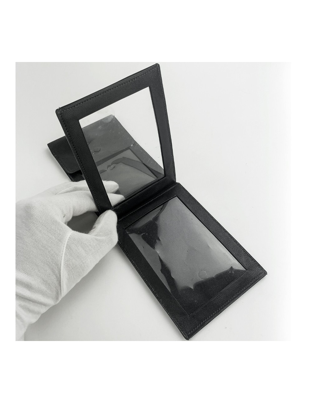 Porte photos HERMES cuir box noir Vintage