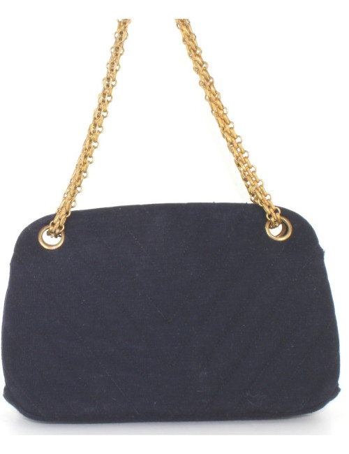 Sac CHANEL vintage en jersey bleu marine