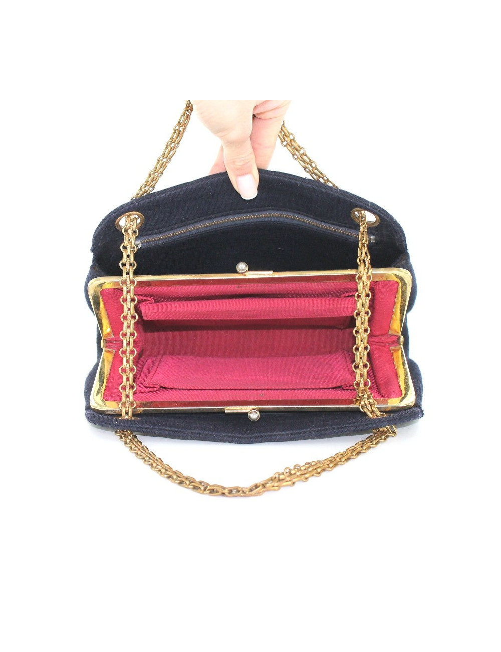 Sac CHANEL vintage en jersey bleu marine