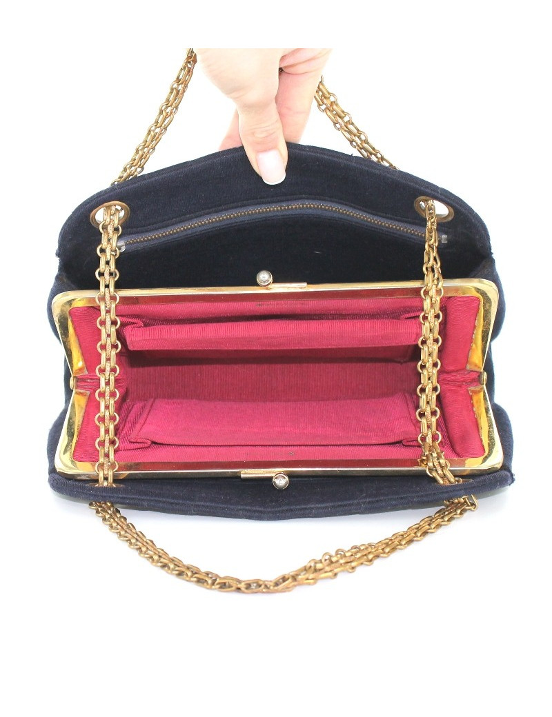 Sac CHANEL vintage en jersey bleu marine