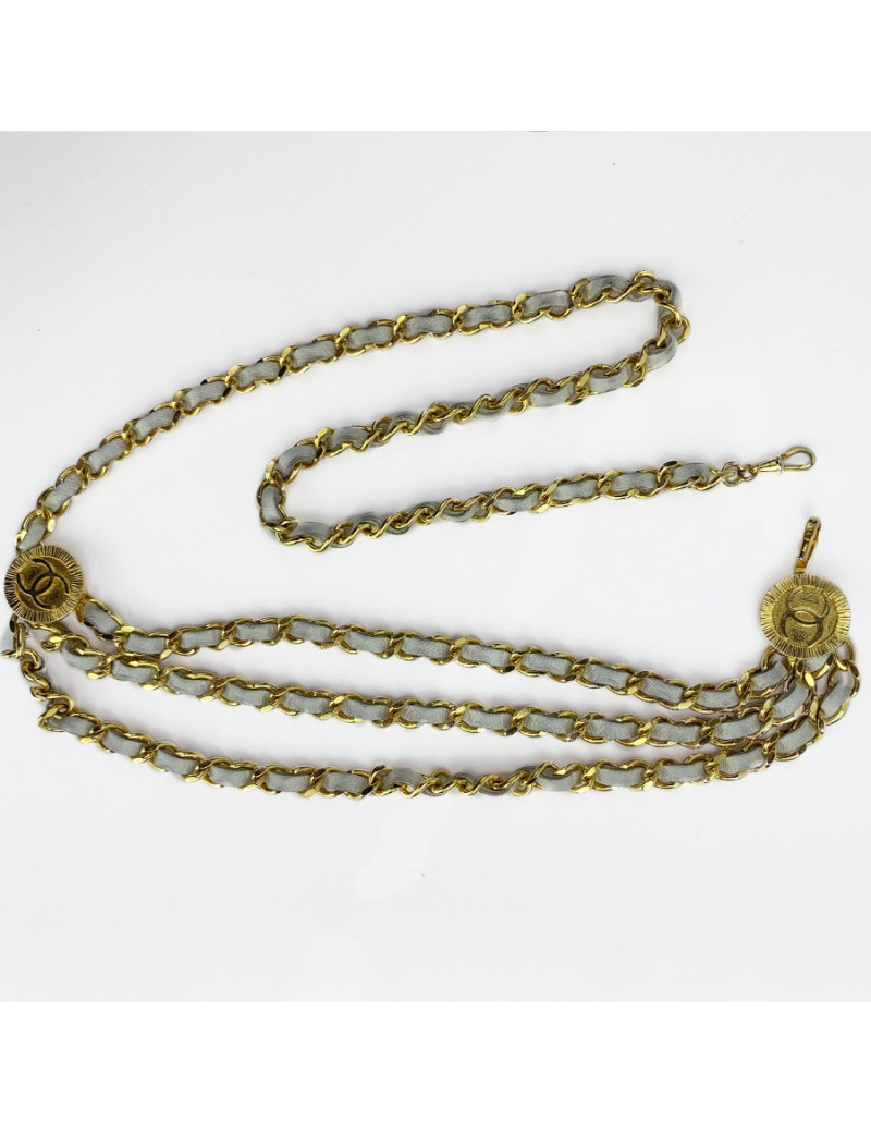 Ceinture CHANEL chaine et cuir blanc