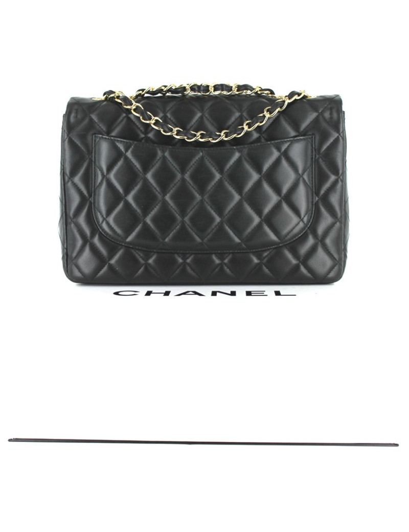 Sac CHANEL jumbo en cuir d'agneau noir et chaîne dorée