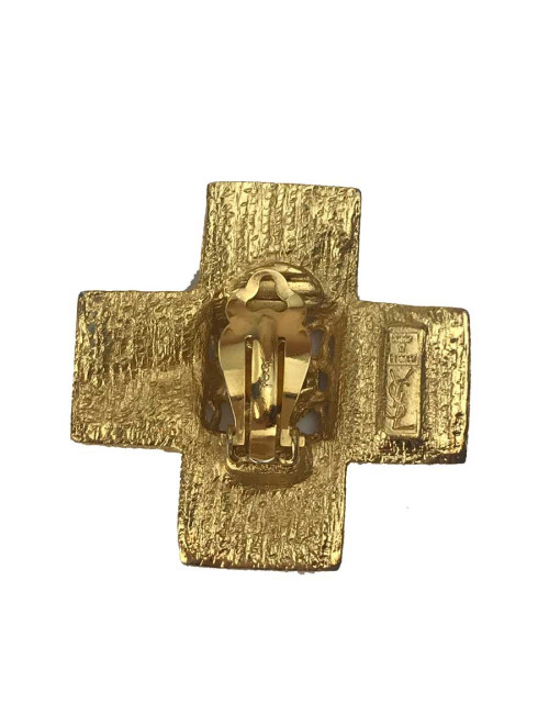 Clips YVES SAINT LAURENT croix patte de verre rouge