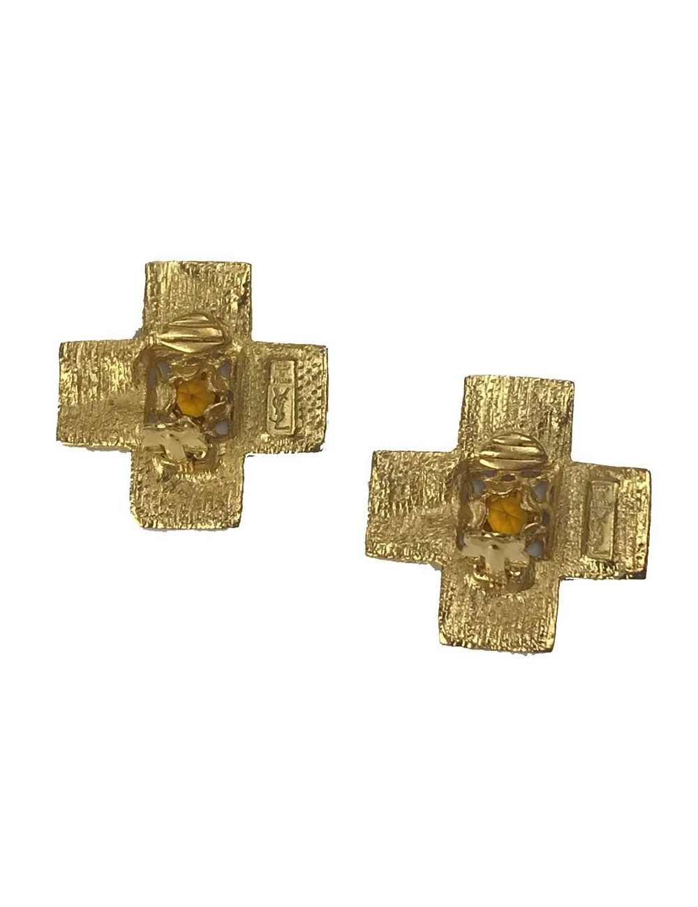 BO clips YSL croix pate de verre rouge