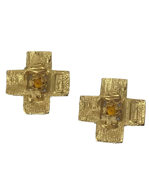 Clips YVES SAINT LAURENT croix patte de verre rouge