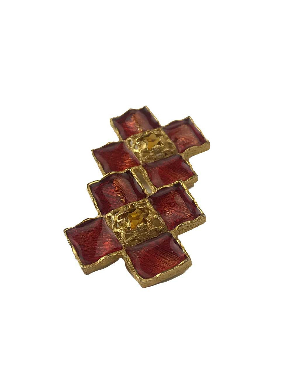 BO clips YSL croix pate de verre rouge