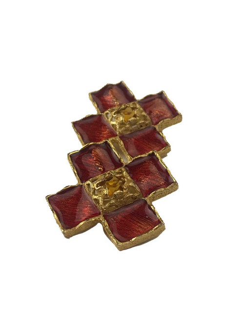 BO clips YSL croix pate de verre rouge