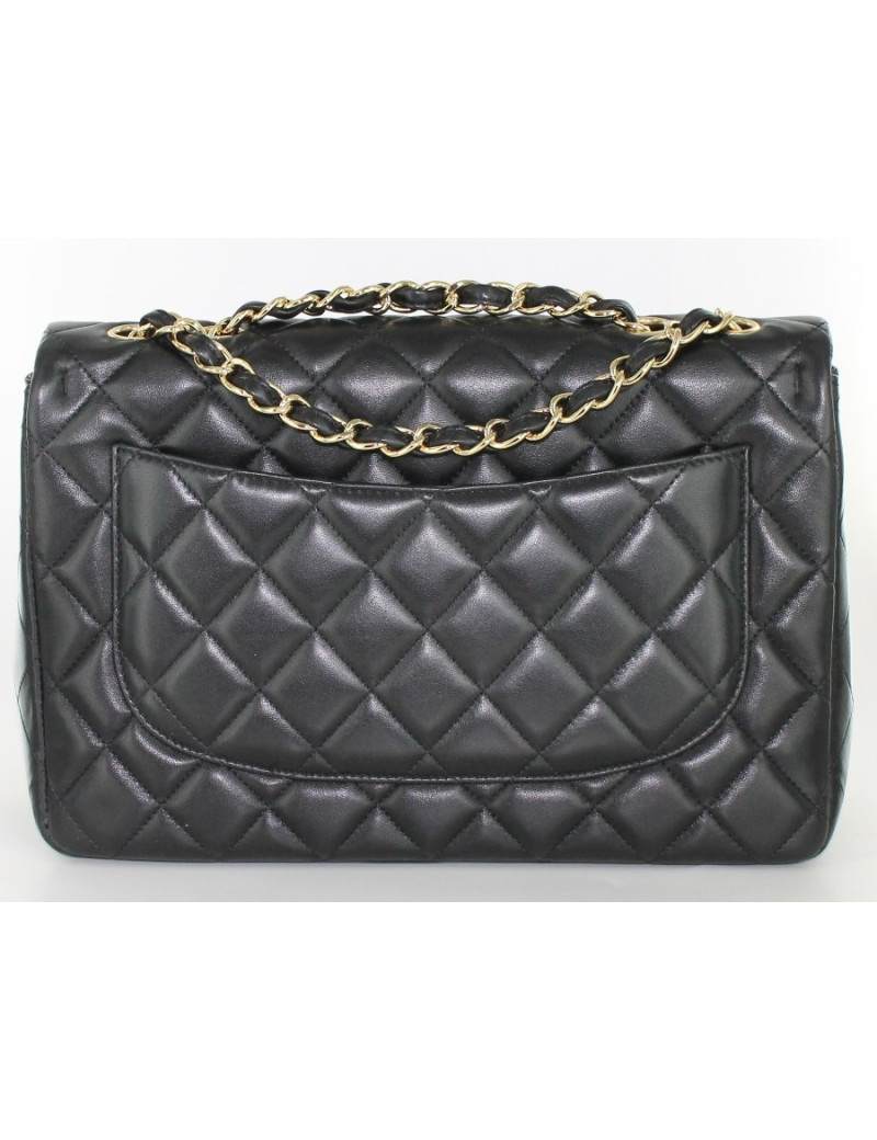 Sac CHANEL jumbo en cuir d'agneau noir et chaîne dorée