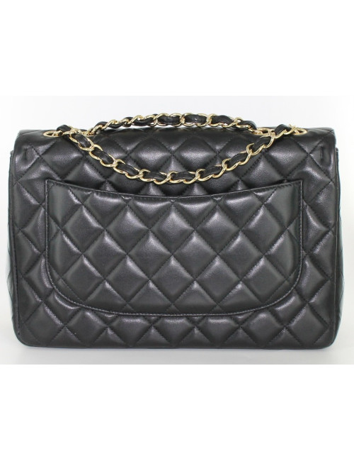 Sac CHANEL jumbo en cuir d'agneau noir et chaîne dorée