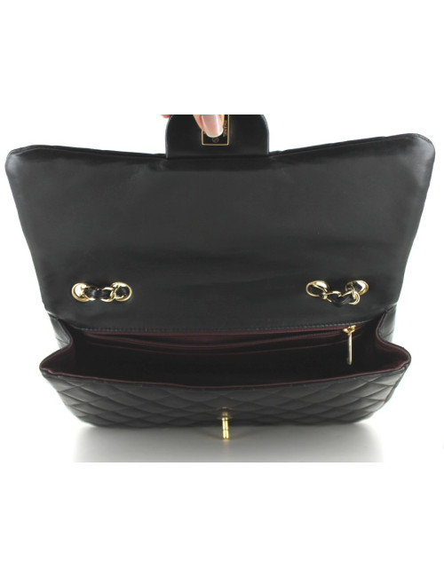 Sac CHANEL jumbo en cuir d'agneau noir et chaîne dorée