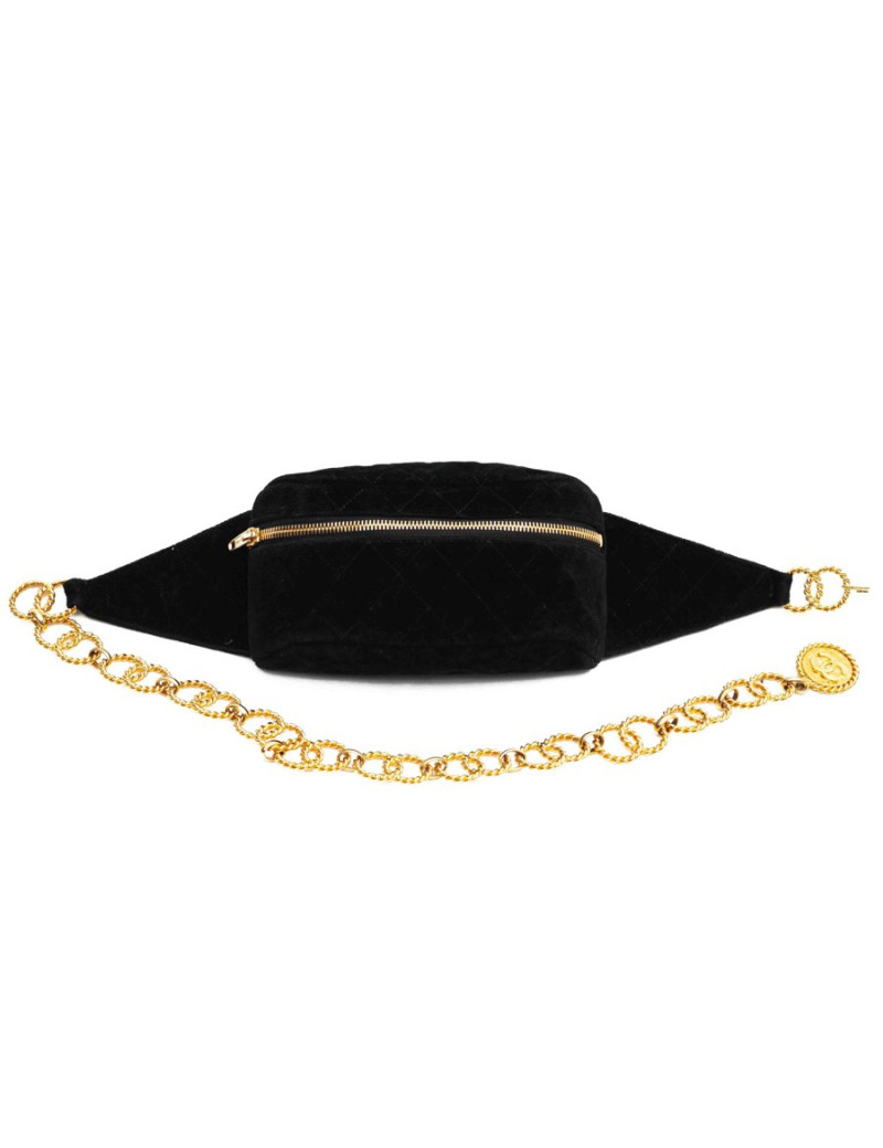 Ceinture CHANEL banane velours matelassé noir Vintage