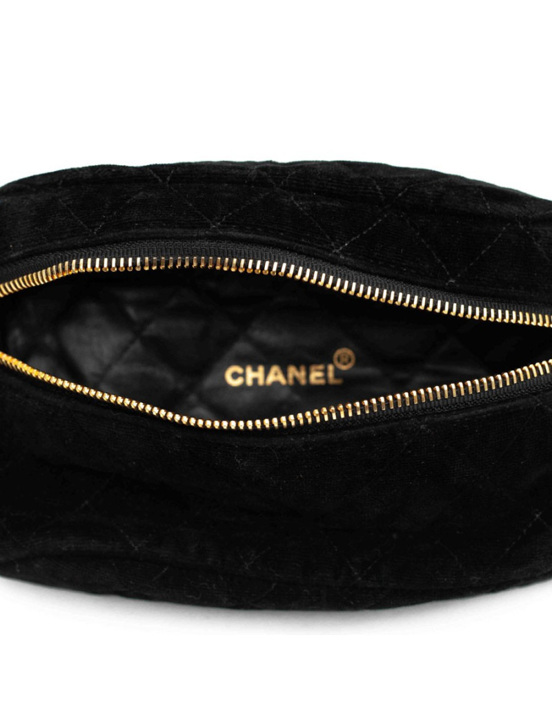 Ceinture CHANEL banane velours matelassé noir Vintage