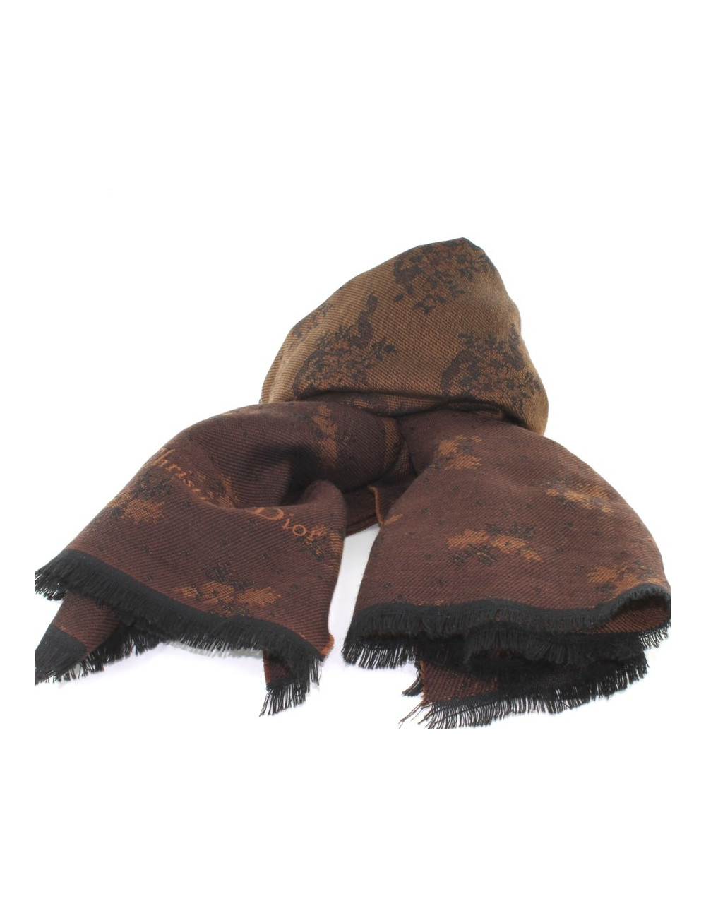 Echarpe CHRISTIAN DIOR marron imprimé fleuri