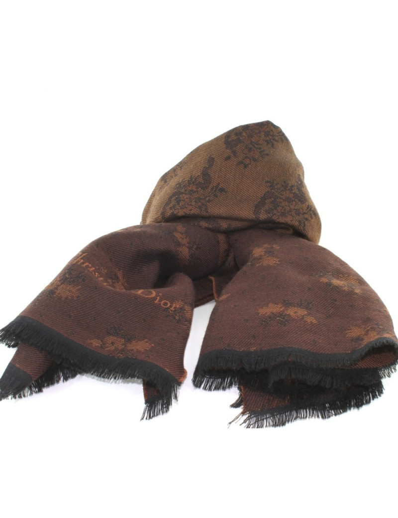 Echarpe CHRISTIAN DIOR marron imprimé fleuri