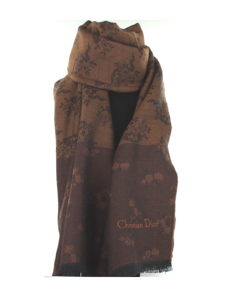 Echarpe CHRISTIAN DIOR marron imprimé fleuri