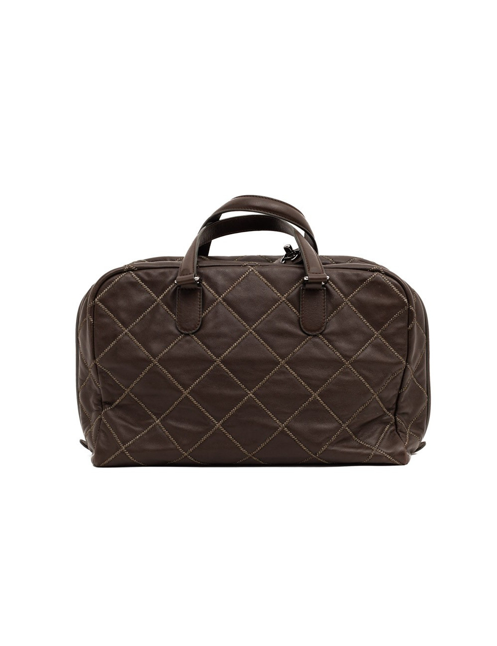 Cabas CHANEL cuir marron matelassé fils d'or