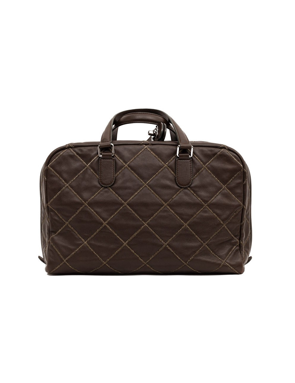 CHANEL tote bag quilted brown leather with gold threads