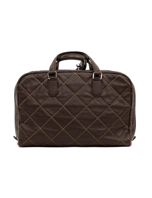 CHANEL tote bag quilted brown leather with gold threads