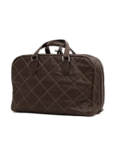 CHANEL tote bag quilted brown leather with gold threads