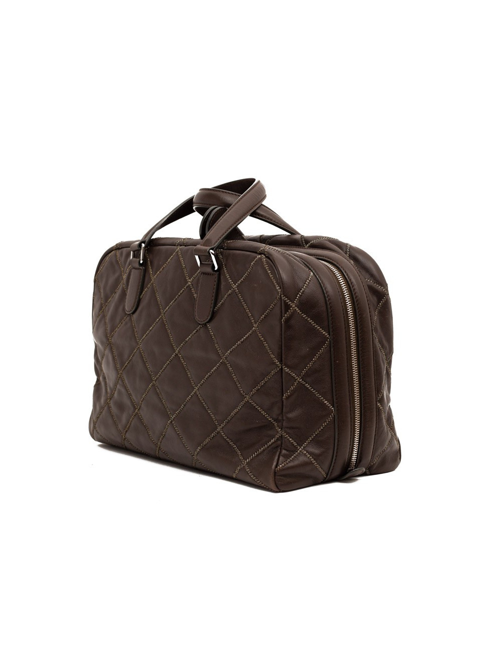 CHANEL tote bag quilted brown leather with gold threads