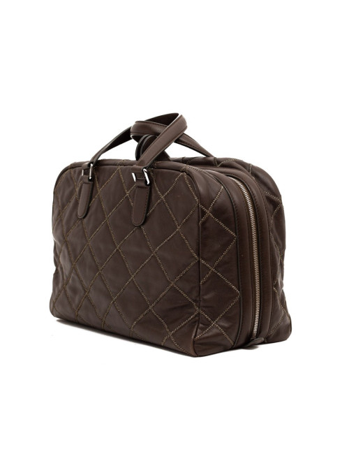CHANEL tote bag quilted brown leather with gold threads