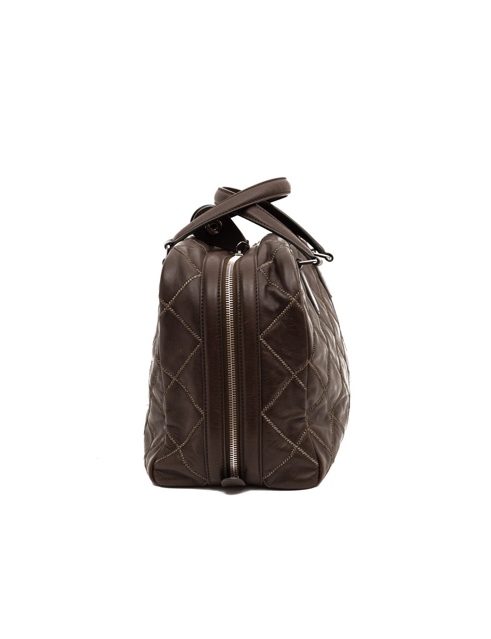 CHANEL tote bag quilted brown leather with gold threads