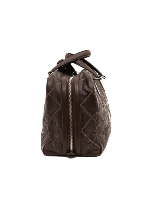 CHANEL tote bag quilted brown leather with gold threads