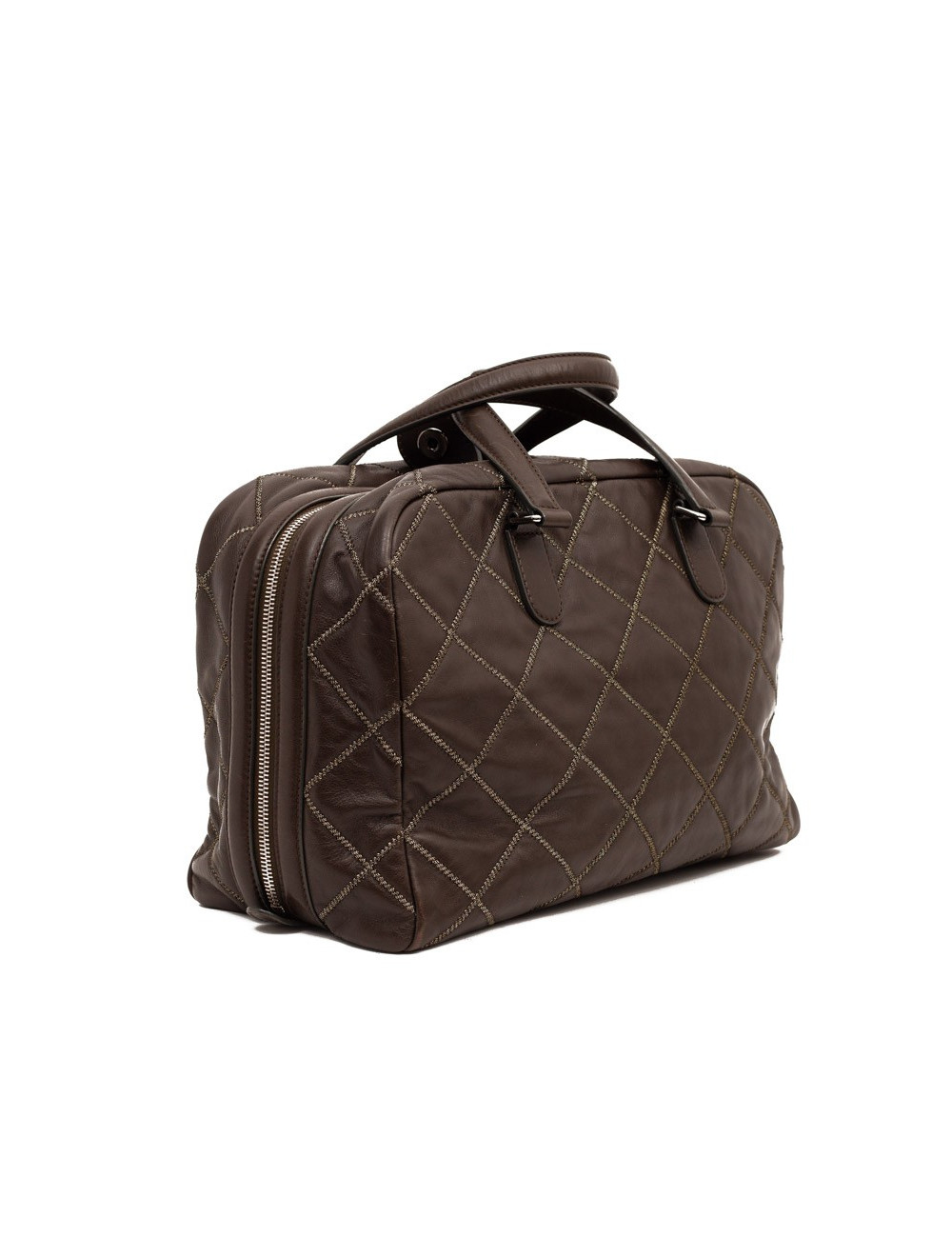 CHANEL tote bag quilted brown leather with gold threads