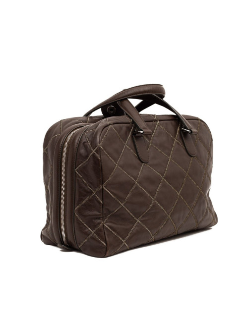 CHANEL tote bag quilted brown leather with gold threads