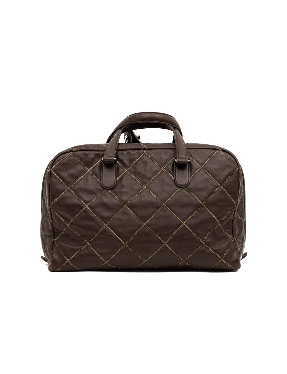CHANEL tote bag quilted brown leather with gold threads