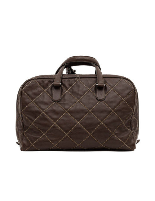 CHANEL tote bag quilted brown leather with gold threads