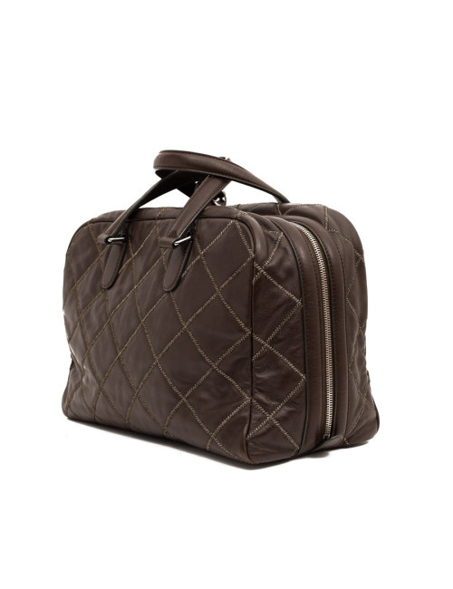 CHANEL tote bag quilted brown leather with gold threads