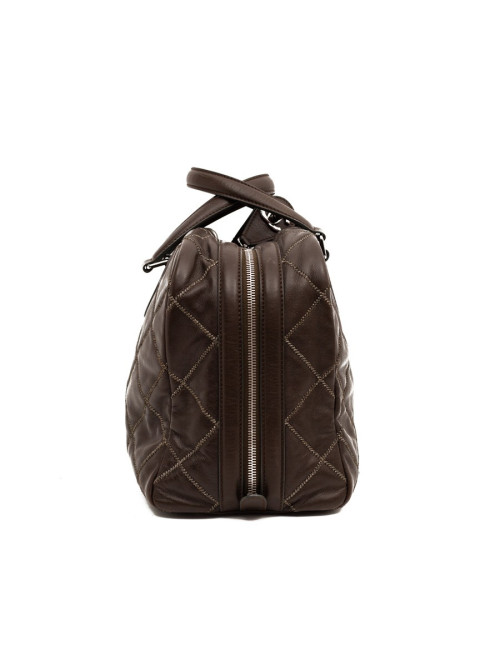 CHANEL tote bag quilted brown leather with gold threads