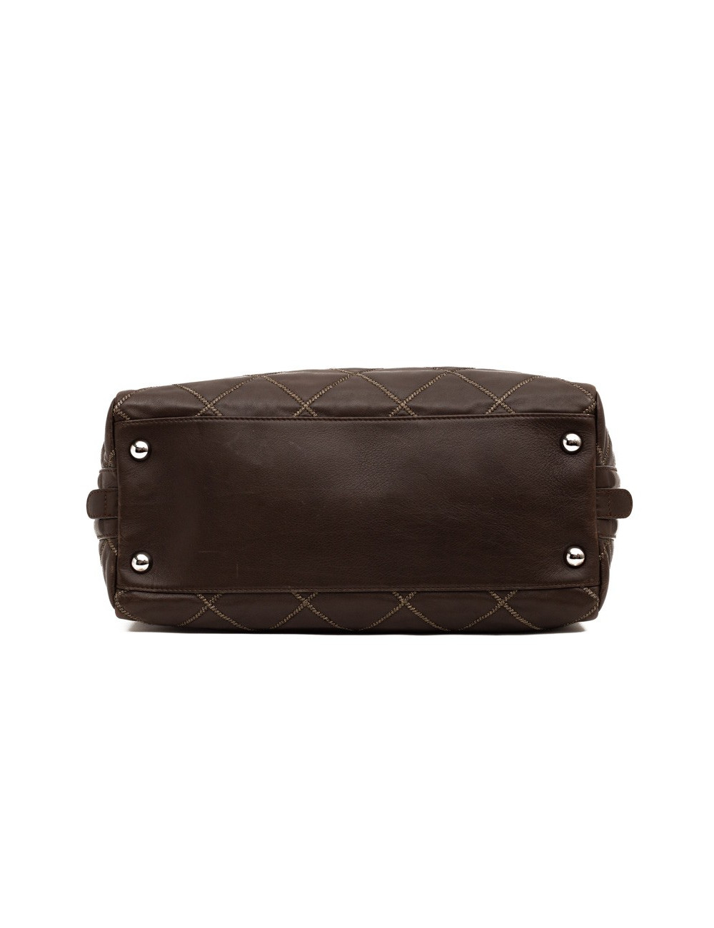 CHANEL tote bag quilted brown leather with gold threads