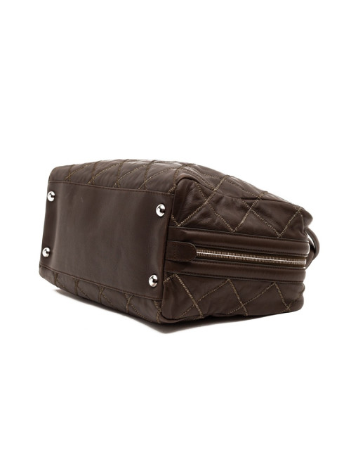 CHANEL tote bag quilted brown leather with gold threads