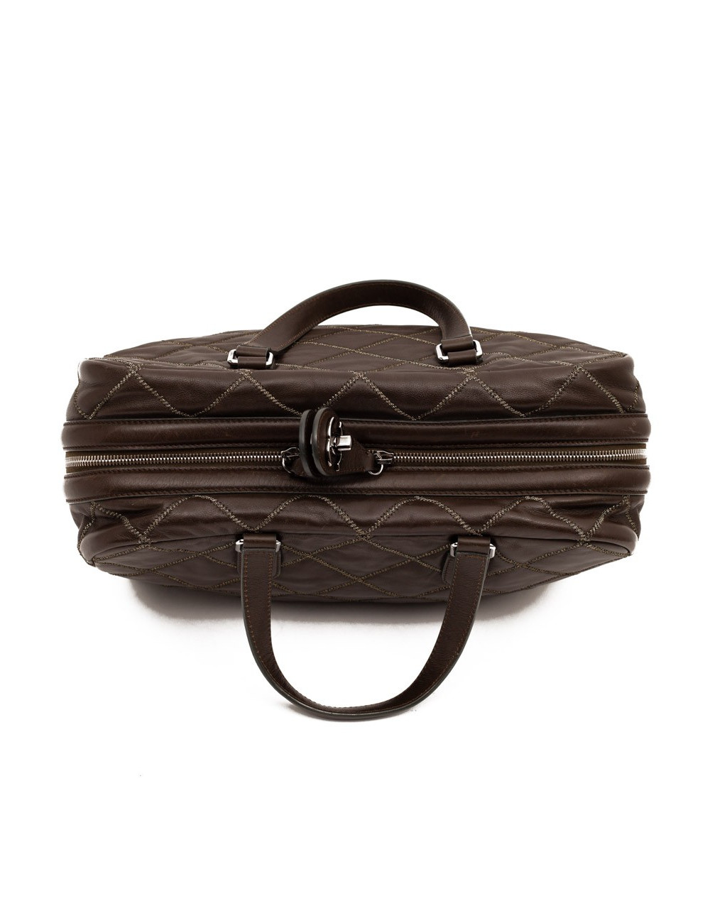 CHANEL tote bag quilted brown leather with gold threads