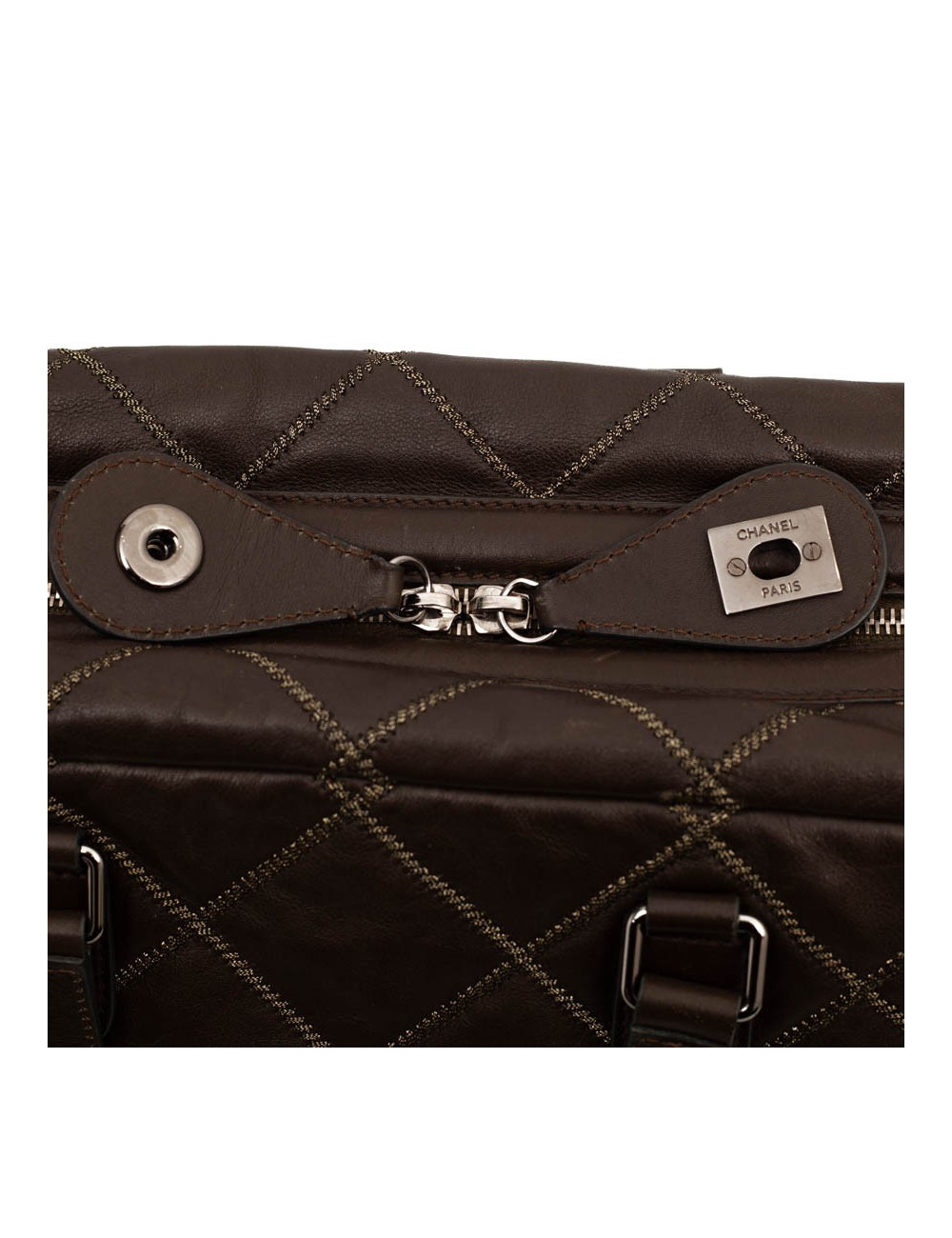 CHANEL tote bag quilted brown leather with gold threads