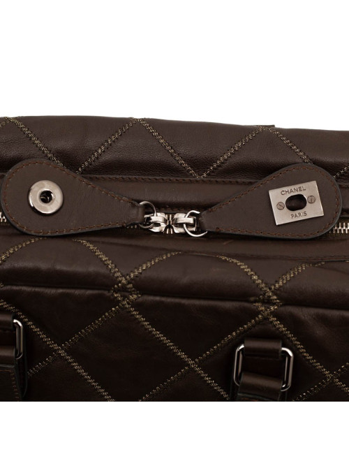 CHANEL tote bag quilted brown leather with gold threads