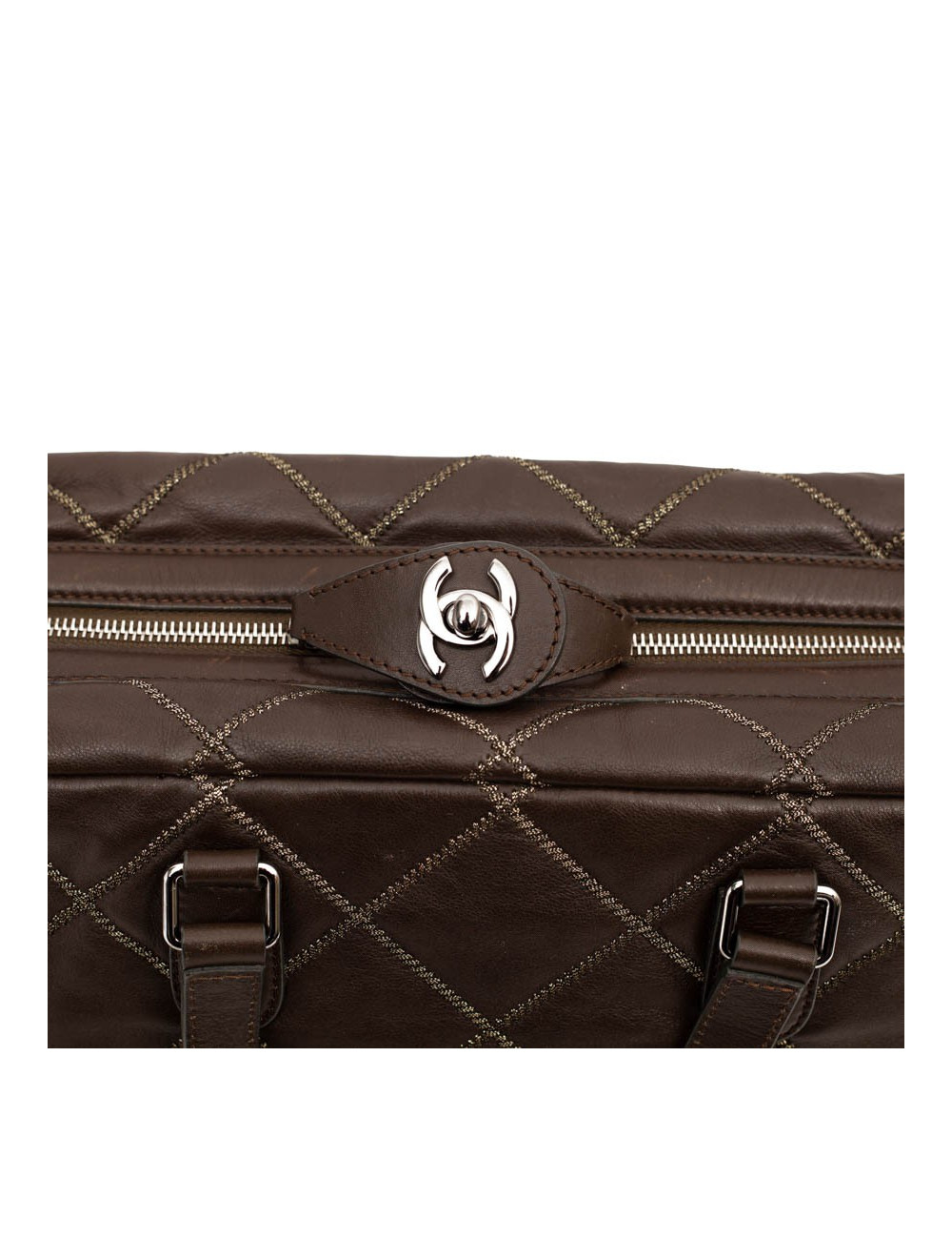 CHANEL tote bag quilted brown leather with gold threads