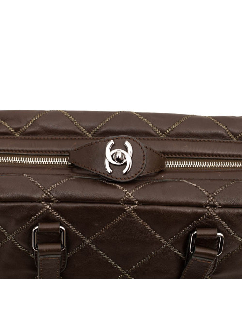 CHANEL tote bag quilted brown leather with gold threads