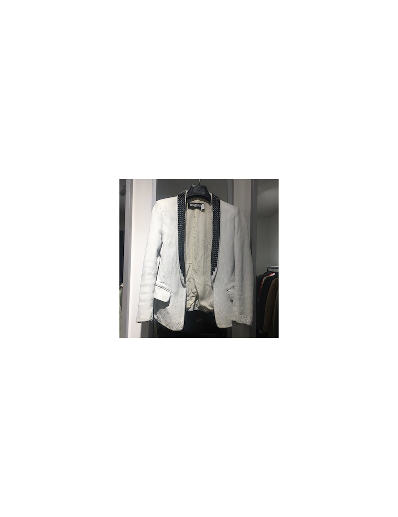 Blouson BALMAIN cuir blanc et clous noirs