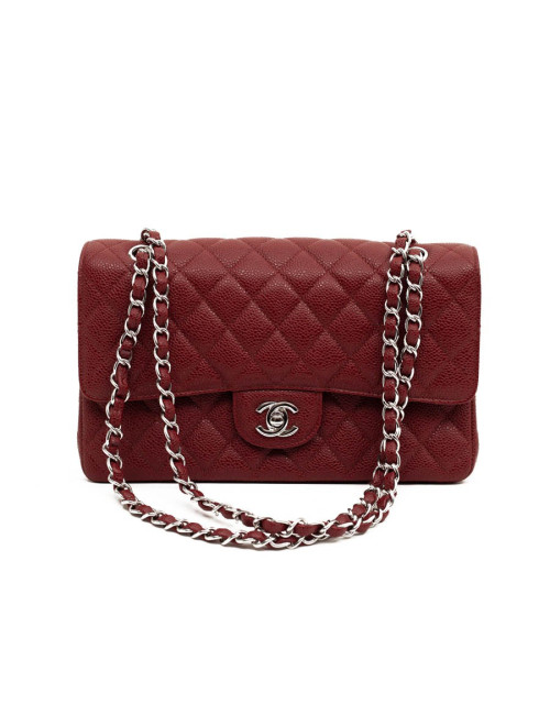 Sac Classique 25 cm CHANEL cuir grainé bordeaux