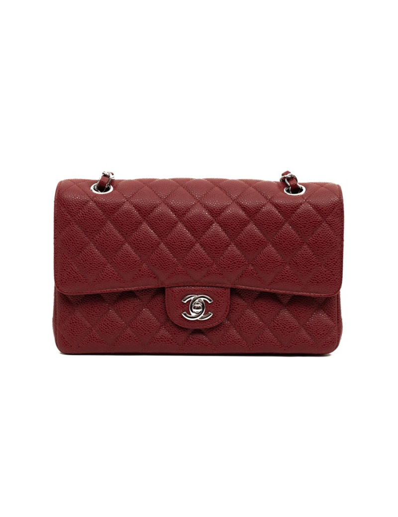 Sac Classique 25 cm CHANEL cuir grainé bordeaux